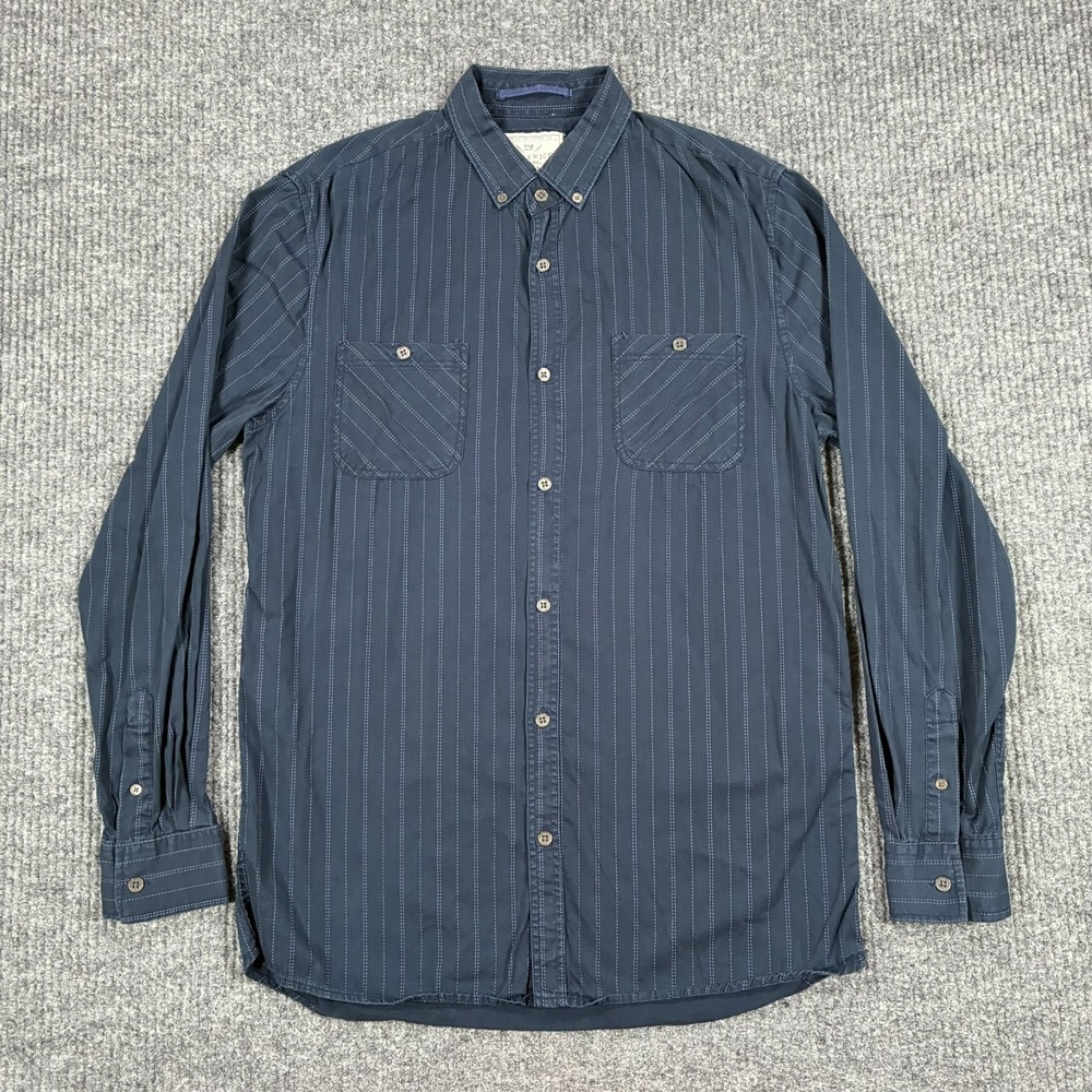 Brunswick Garments Shirt Mens Small Navy Blue Stripe Dual Pocket Button Down